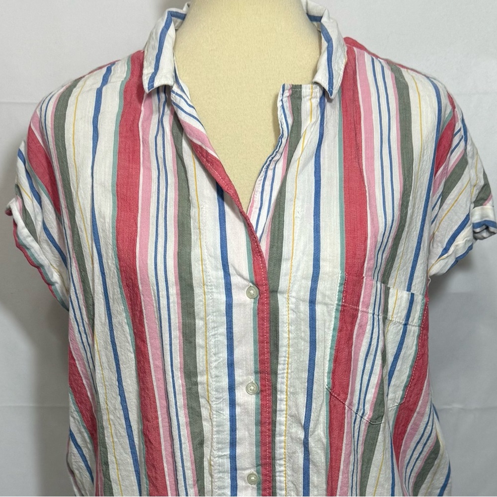 Old Navy Striped Button-Down Shirt in Red, Blue, Green, Cream - Picture 8 of 13